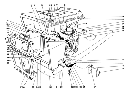 Hood And Engine Assembly Diagram and Parts List for 55055 1000001 - 1999999 Toro Lawn Tractor