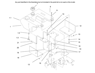 Fuel Tank & Hydro Fan Control Assembly Diagram and Parts List for 73402 7900001 - 7999999 Toro Lawn Tractor