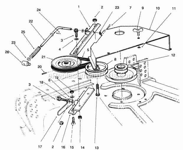 Deck Cover And Pulley Assembly Diagram and Parts List for 30751 210000001-210999999 Toro Lawn Tractor Accessories