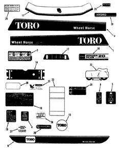 Decals Diagram and Parts List for R1-20OE02 2000001 - 2999999 Toro Lawn Tractor