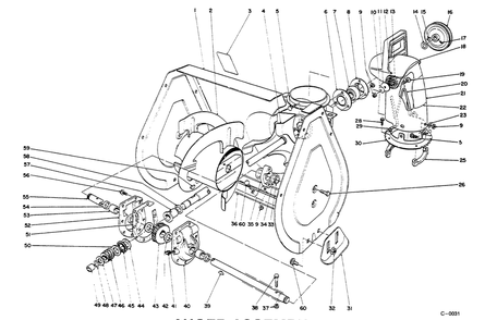 Auger Assembly Diagram and Parts List for 38052 59000001 - 59999999 Toro Snow Blower