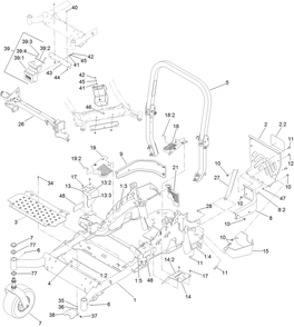 Frame, Caster And Z Stand Assembly Diagram and Parts List for 74902TE 400000000-402079999 Toro Lawn Mower