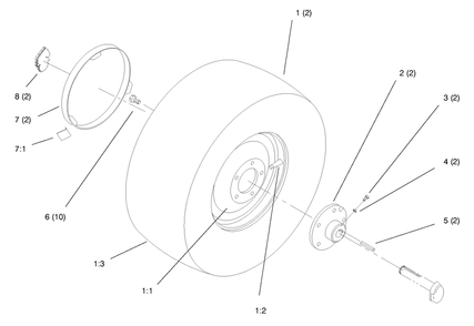 Rear Wheel Diagram and Parts List for 72102 8900001 - 8900399 Toro Lawn Tractor