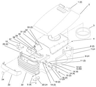 Hood And Grill Diagram and Parts List for 72102 7900001 - 7999999 Toro Lawn Tractor