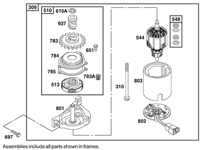 Starter Motor Assembly  Briggs And Stratton 12h807-1775-E1 Diagram and Parts List for 20045 9900001 - 9999999 Toro Lawn Mower