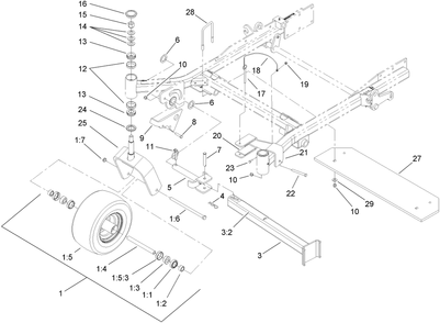 Caster Wheel Assembly Diagram and Parts List for 74265TE (270000001-270999999)(2007) Toro Lawn Mower