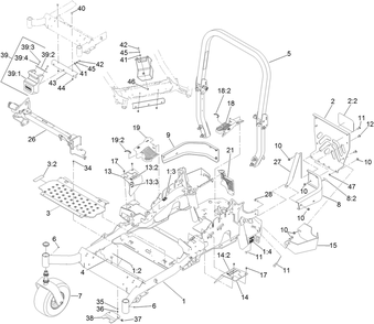 Frame, Caster And Z Stand Assembly Diagram and Parts List for 74902TE (312000001-312999999)(2012) Toro Lawn Mower