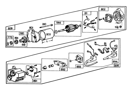 Starter Motor Kit Model No. 37-4630 (8 H.P. & 11 H.P. Snowthrower Model 38150 & 38090) Diagram and Parts List for 38090 0000001 - 0999999 Toro Snow Blower