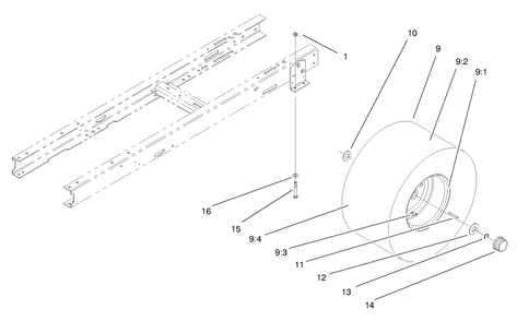 Rear Wheel Assembly Diagram and Parts List for 71219 8900001 - 8999999 Toro Lawn Tractor