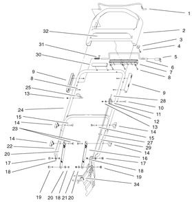 Handle And Control Assembly Diagram and Parts List for 20040 9900001 - 9999999 Toro Lawn Mower