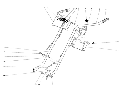 Handle Assembly Diagram and Parts List for 58010 2000001 - 2999999 Toro Tiller
