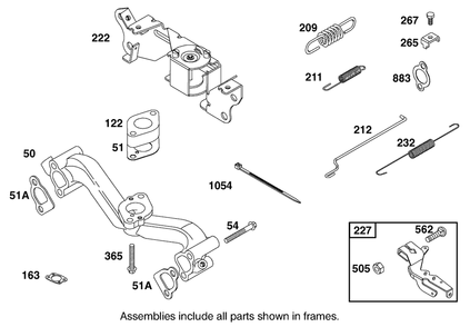 Manifold Intake And Governor Control Assembly Diagram and Parts List for 12004 220000001 - 220999999 Toro Lawn Tractor
