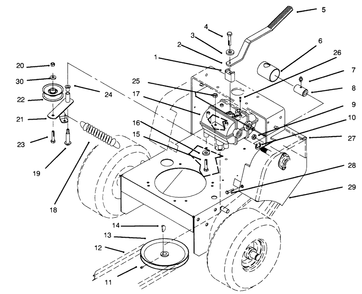 Transmission, Idler, Drive Pulleys & Drive Belt Diagram and Parts List for 30165 690001 - 699999 Toro Lawn Tractor Accessories