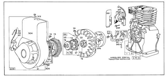 Rewind Starter Assembly And Parts List Diagram and Parts List for 58100 1000001 - 1999999 Toro Tiller