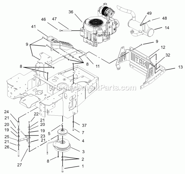 Engine And Clutch Assembly Diagram and Parts List for 74199 230000001-230999999 Toro Lawn Mower