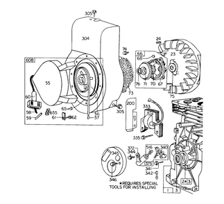 Rewind Starter Assembly Diagram and Parts List for 58231 4001270 - 4999999 Toro Tiller