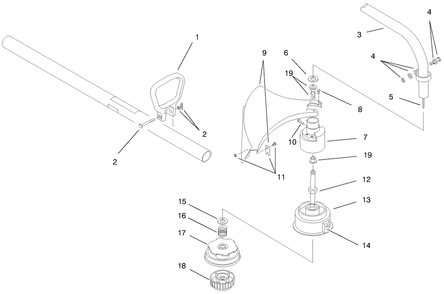Shaft And Head Assembly Diagram and Parts List for 51450 790000001 - 799999999 Toro Trimmer