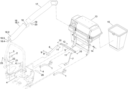 Bagger And Tube Mount Assembly Diagram and Parts List for 78439 400000000 - 999999999 Toro Lawn Tractor