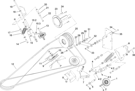 Deck Belt Drive Assembly Diagram and Parts List for 74268 (240000001-240999999)(2004) Toro Lawn Mower