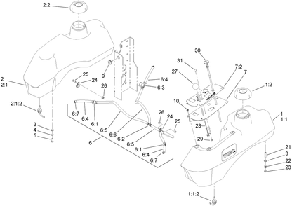 Fuel System Assembly Diagram and Parts List for 74410 (280000001-280999999)(2008) Toro Lawn Mower