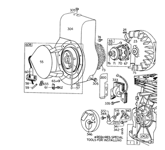 Rewind Starter Assembly Diagram and Parts List for 58220 5000001 - 5999999 Toro Tiller