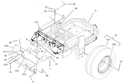 Main Frame Assembly Diagram and Parts List for 74214 (230006001-230999999)(2003) Toro Lawn Mower
