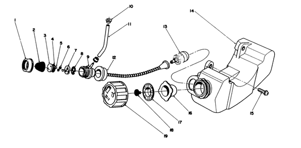 Fuel Tank Assembly Diagram and Parts List for 51641 6000001 - 6999999 Toro Trimmer