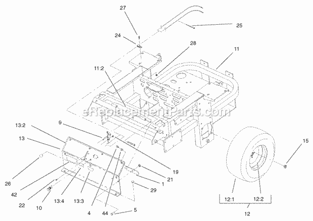 Rear Frame And Wheel Assembly Diagram and Parts List for 74218 200000001-200999999 Toro Lawn Mower