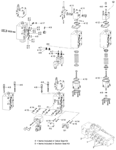5-Section Hydraulic Valve Assembly No. Au121285 Diagram and Parts List for 23898 400000000 - 999999999 Toro Lawn Tractor Accessories