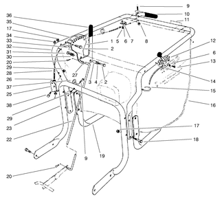 Control & Handle Assembly Diagram and Parts List for 62924 9900001 - 9999999 Toro Leaf Blower / Vacuum