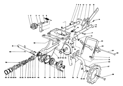 Chassis Assembly Diagram and Parts List for 58007 0000001 - 0999999 Toro Tiller