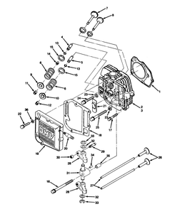 14hp Engine Cylinder Head & Valves Assembly Diagram and Parts List for 22-14O501 1000001 - 1999999 Toro Lawn Tractor