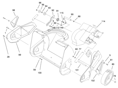 Engine & Wheel Assembly Diagram and Parts List for 38171 7900001 - 7999999 Toro Snow Blower