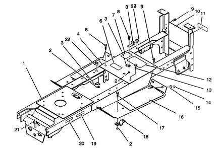 Main Frame Assembly Diagram and Parts List for 42-16BE01 2000001 - 2999999 Toro Lawn Tractor