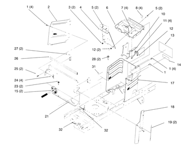 Hoodstand And Firewall Diagram and Parts List for 72042 5900001 - 5900796 Toro Lawn Tractor