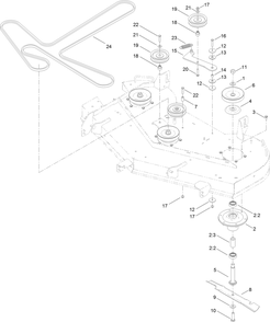 54 Inch Deck, Belt And Mulch Blade Asseembly Diagram and Parts List for 74882 315000001 - 315999999 Toro Lawn Tractor