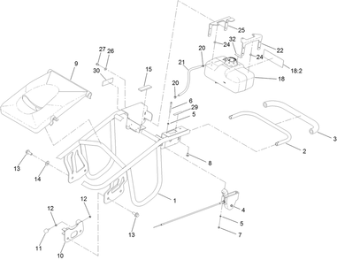 Frame, Handle And Fuel Tank Assembly Diagram and Parts List for 68036 402000000 - 404319999 Toro Lawn Tractor