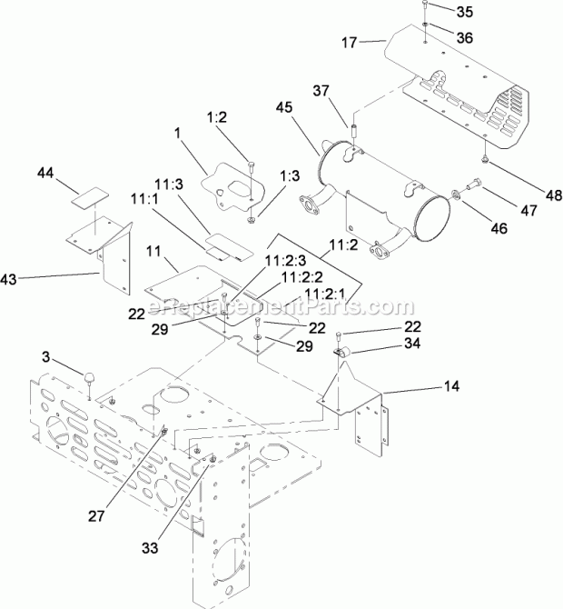 Muffler And Guard Assembly Diagram and Parts List for 74282 280000001-280999999 Toro Lawn Mower