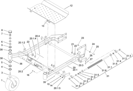 Part Location Diagram of 107-1681 Toro Front Frame Assembly