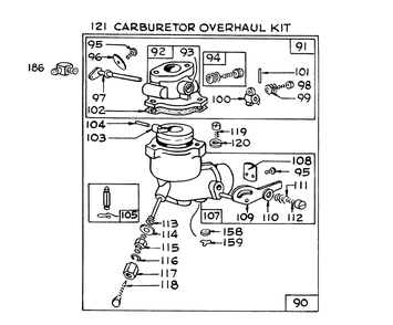 Carburetor For Briggs & Stratton Model No. 190402, Type 0702-01 (8 H.P. Snowthrower Model No. 31820) Diagram and Parts List for 31260 200001 - 299999 Toro Snow Blower
