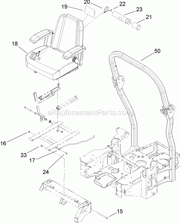 Seat And Roll-Over-Protection-System Assembly Diagram and Parts List for 74166 240000001-240999999 Toro Lawn Mower