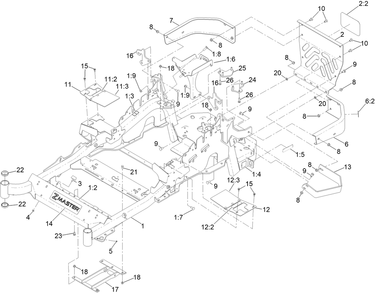 Main Frame Assembly Diagram and Parts List for 72955 414121590 - 999999999 Toro Lawn Tractor