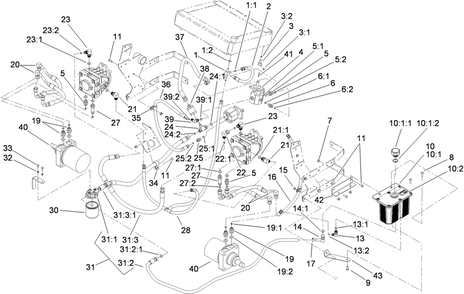 Hydraulic System Assembly Diagram and Parts List for 74269 (311000001-311999999)(2011) Toro Lawn Mower
