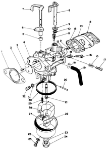 Carburetor Assembly (Engine Model No. Vmk9-2) Diagram and Parts List for 26621 0000001 - 0999999 Toro Lawn Mower