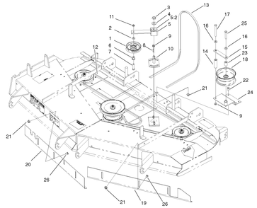 Belts And Idler Arm Assembly Diagram and Parts List for 74213 (210000001-210999999)(2001) Toro Lawn Mower