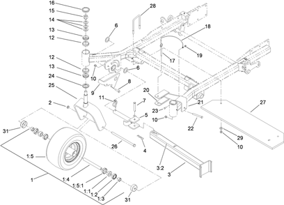 Fork, Caster Wheel And Z Stand Assembly Diagram and Parts List for 74265TE (290000001-290999999)(2009) Toro Lawn Mower