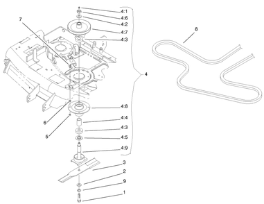 Part Location Diagram of 99-3912 Toro Spindle Shaft Assembly