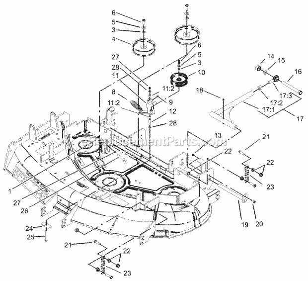 Idler, Pulley/Lift Strut, Chain Assembly Diagram and Parts List for 74199 230000001-230999999 Toro Lawn Mower