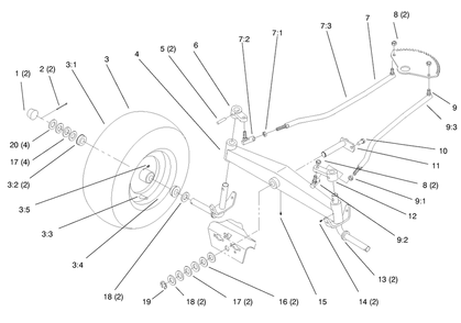 Front Axle Diagram and Parts List for 72110 6900001 - 6999999 Toro Lawn Tractor