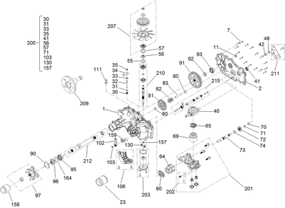 Lh Transmission Assembly Diagram and Parts List for 44410TE 406500000-406610836 Toro Lawn Mower